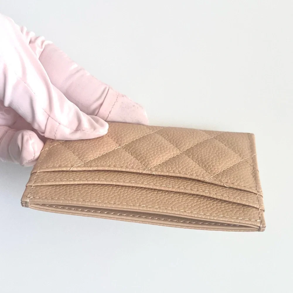 🔥CHANEL Caviar Quilted Card Holder in Beige